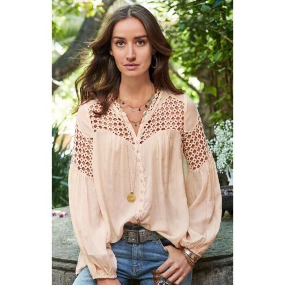 Sundance Dappled Moonlight Crochet Long Sleeve Boho Top PM